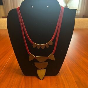 Free People Red and Gold Geometric Necklace